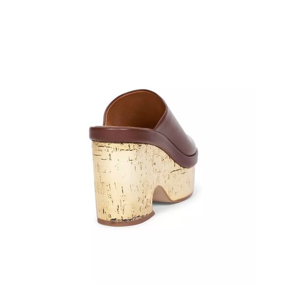 Chloe Oil Leather Cork Mule Platform Sandals Womens 41 Brown Gold Leather Slides - Picture 3 of 12